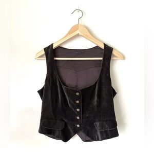 VTG Y2K 90s Elie Tahari Double Breasted Brown Velvet Velour Vest Grunge Vampire
